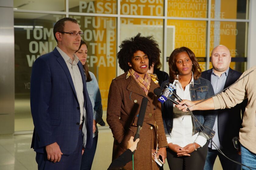 Sybil Madison, deputy mayor for education, speaks to reporters late Saturday night after bargaining ended for the day with no deal to end the Chicago Teachers Strike. 