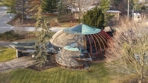 An aerial view of Ruth Van Sickle Ford and Sam Ford House located at 404 S. Edgelawn Dr; Monday, Jan. 5, 2026, in Aurora, Ill. | Tyler Pasciak LaRiviere/Sun-Times