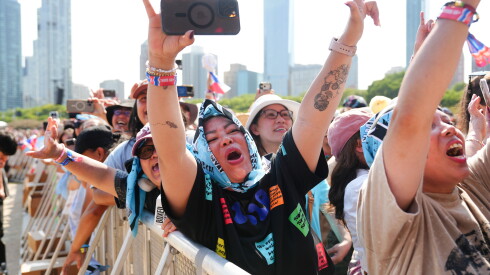 Fans crowd to see SB19, the first Filipino boy band to play Lollapalooza on Thursday.