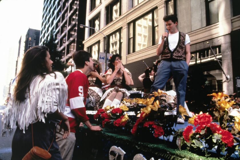 Ferris (Matthew Broderick) sings on a parade float in “Ferris Bueller’s Day Off.” | Paramount Pictures