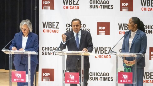 Candidates for U.S. Senate, From left, Rep. Robin Kelly, Rep. Raja Krishnamoorthi and Lieutenant Governor Juliana Stratton attend a senate debate at the International House at the University of Chicago, Monday, Jan. 26, 2026.