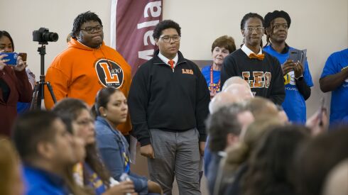 Leo High School students attend a rally in September at St. Sabina Academy in Auburn Gresham to urge the Illinois General Assembly to save the Invest in Kids Act.