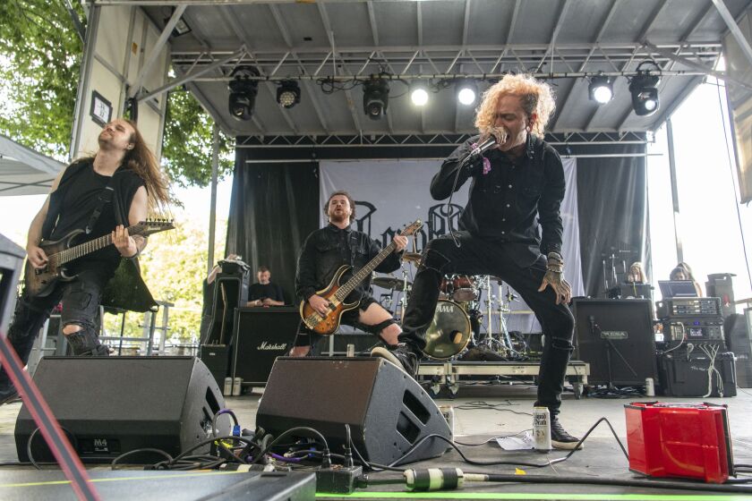 Lorna Shore performs at the BMI Stage, during the first day of Lollapalooza at Grant Park, Thursday, July 28, 2022.