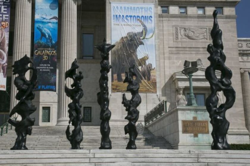 Herb Alpert’s Spirit Totems, installed on the south steps of the Field Museum, will be on display through September 2016.| Ashlee Rezin/For the Sun-Times