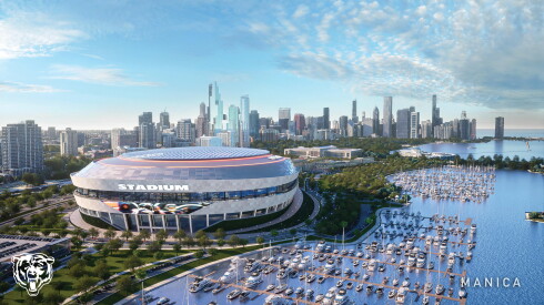 A rendering of a proposed domed stadium on the lakefront unveiled at Wednesday's news conference.