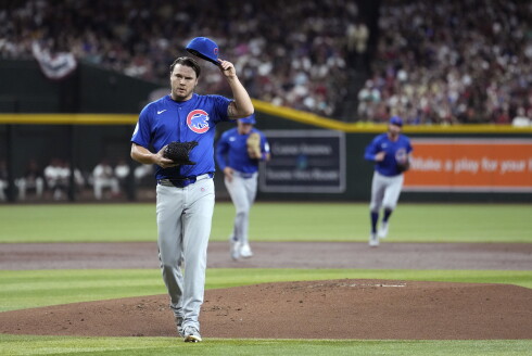 Cubs starting pitcher Justin Steele walks off the field after retiring the Arizona Diamondbacks during the first inning of an Opening Day game on Thursday, March 27, 2025, in Phoenix.