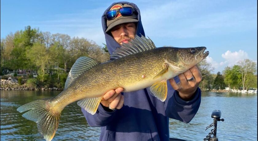 Zach Greenberg with a good walleye from Geneva Lake. Provided by Dave Duwe