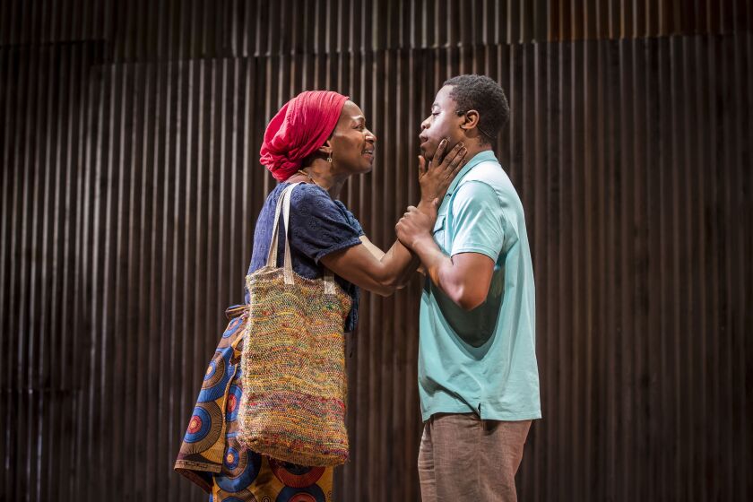 Lily Mojekwu and Daniel Kyri in “Objects in the Mirror,” receiving its world premiere at the Goodman Theatre. | Photo by Liz Lauren