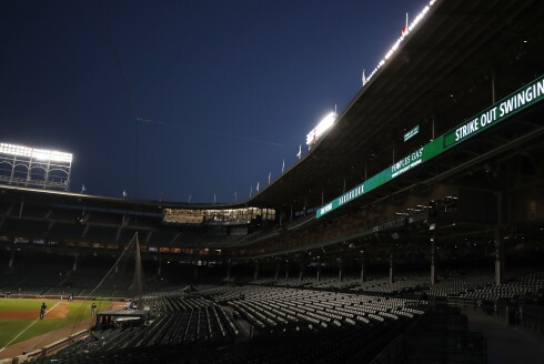 Wrigley Field seats are empty during a baseball game between the Milwaukee Brewers and the Chicago Cubs in Chicago, on Thursday, Aug. 13, 2020.