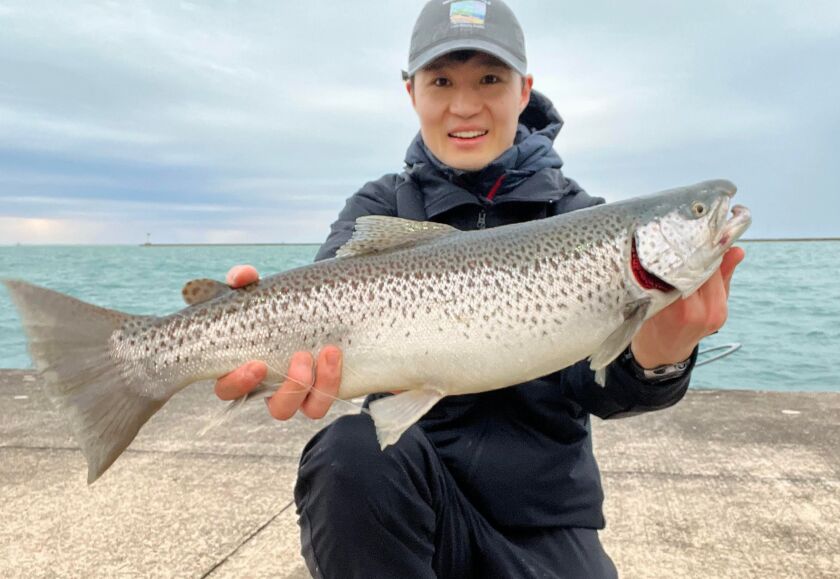 Isaiah Jeong with good brown trout from the Chicago lakefront. Provided photo