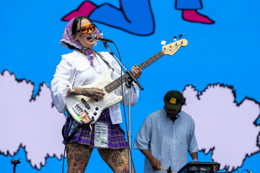 Emily Kempf with Dehd performs at the T-Mobile stage, during Lollapalooza at Grant Park in 2023.