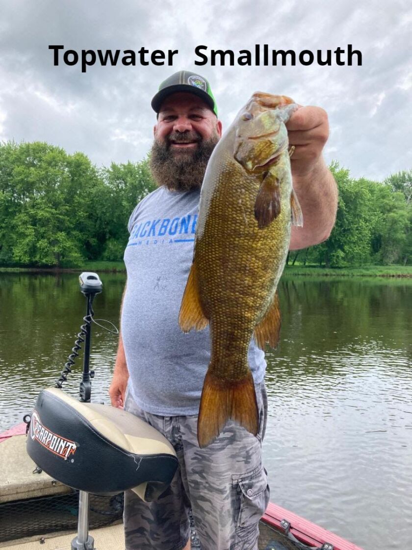 Guide Mike Mladenik emailed, “A big river smallmouth crushing a topwater bait is as good as it gets!” Provided