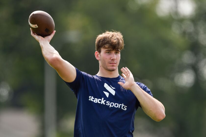 Maine South’s Chris Petrucci throws the ball during practice on August 10, 2021.