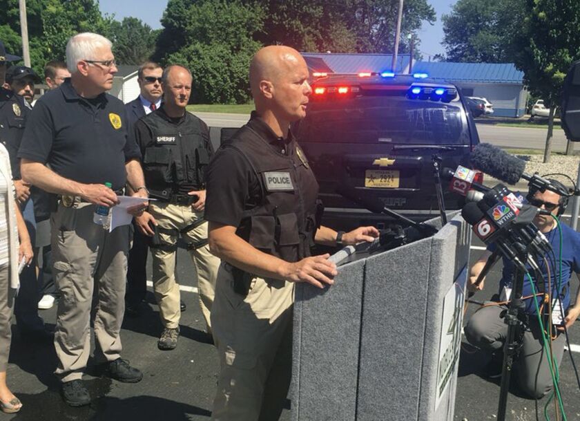 Noblesville Police Lt. Bruce Barnes talks to reporters during a news conference regarding a school shooting at Noblesville West Middle School on Friday, May 25, 2018 in Noblesville, Ind. A male student opened fire at the suburban Indianapolis middle scho