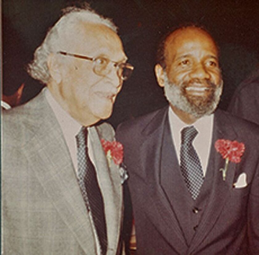 Among the items in the Harsh Collection is this picture of the late civil rights historian, author and Ebony Magazine editor, Lerone Bennett (right), with attorney and civil rights advocate Earl B. Dickerson. | Earl B. Dickerson Papers, Vivian G. Harsh Co
