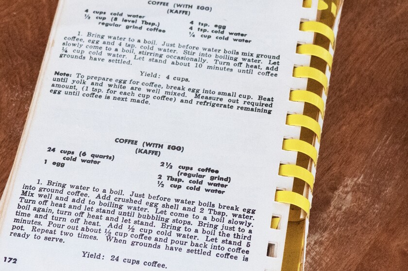 Chef Patty Rasmussen received this old Swedish recipe book from a patron of Tre Kronor restaurant. The book included recipes for Swedish egg coffee