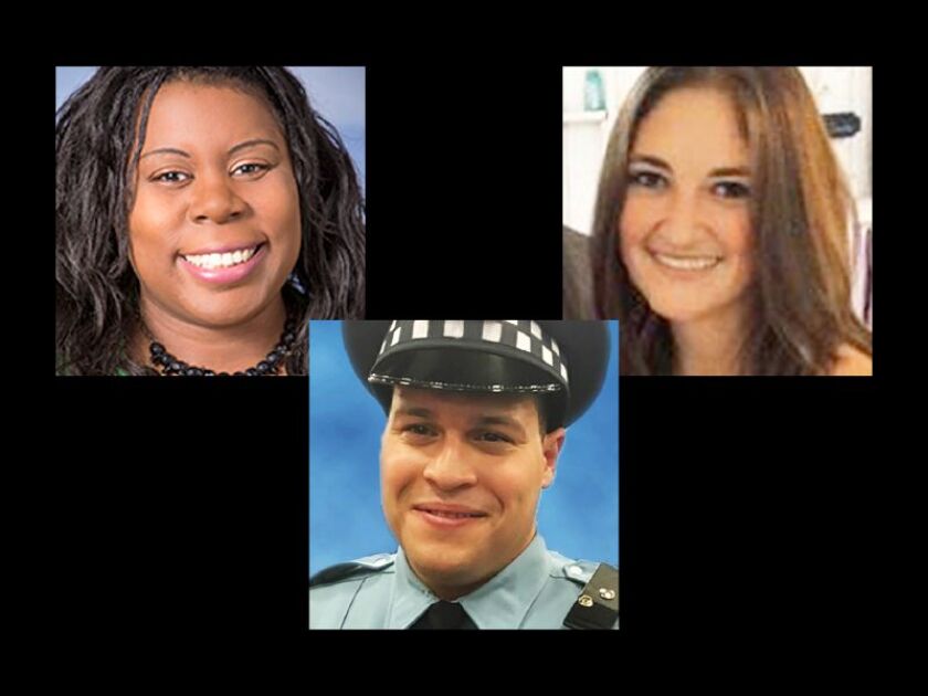 Mercy Hospital Dr. Tamara O’Neal (clockwise from upper left), Mercy Hospital pharmacy resident Dayna Less and Chicago Police Officer Samuel Jimenez. | File photos