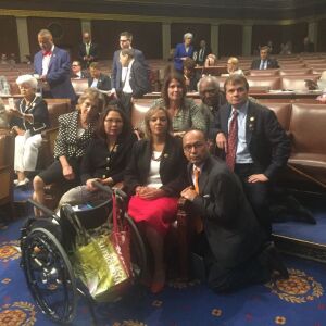 Illinois Democrats participating in the House sit-in: (front row, left to right)
Jan Schakowsky, Tammy Duckworth, Robin Kelly, Luis Gutierrez; (back row, left to right) Cheri Bustos, Danny Davis, Mike Quigley. Photo courtesy Illinois House Democrats.