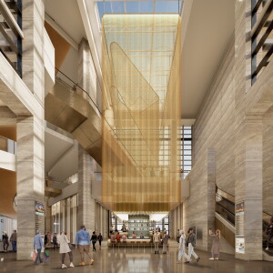 Rendering of the central atrium inside The Shops at North Bridge