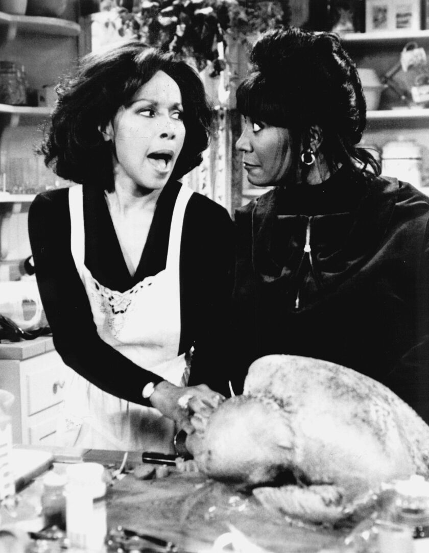 Diahann Carroll (left) reprises her Emmy-nominated role as Whitley’s (Jasmine Guy) mother and Patti LaBelle returns in her role as Dwayne’s (Kadeem Hardison) mother in this scene from a Thanksgiving episode of “A Different World.”