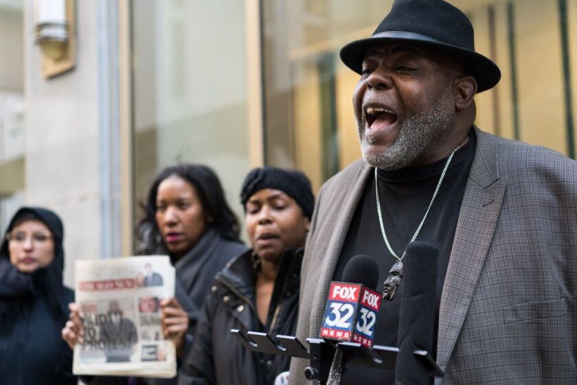 Community organizer Jitu Brown cited “illegitimate community input” in calling Monday on the Chicago Board of Education to cancel its planned vote Wednesday to close Englewood’s four neighborhood high schools. | Max Herman / Sun-Times