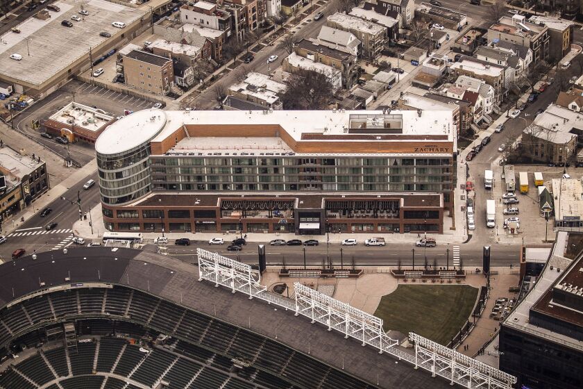 An aerial view of The Zachary, the new hotel across from Wrigley Field. | Lee Hogan / Sun-Times