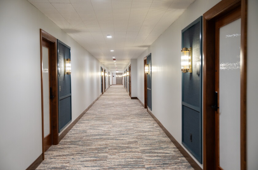 Inside the apartment hallway of the Bellwether Residences at 79 W. Monroe St.
