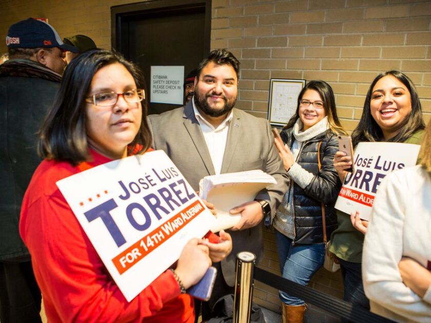 Candidates and their delegates line up for the first day of the filing period for Municipal Elections, Monday, November 19th, 2018. | James Foster/For the Sun-Times
