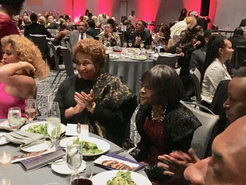 In one of her last visits to Chicago, Emmy and Tony Award winning actress Cicely Tyson, here seated next to former U.S. Sen. Carol Moseley Braun, headlined the DuSable Museum of African American History’s Annual Night of 100 Stars Gala. It was held Oct. 12, 2018 at the Near South Side Marriott Marquis.