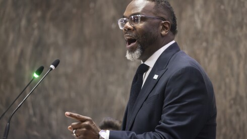 Mayor Brandon Johnson presents his proposed 2026 budget during a Chicago City Council meeting at City Hall Oct. 16.