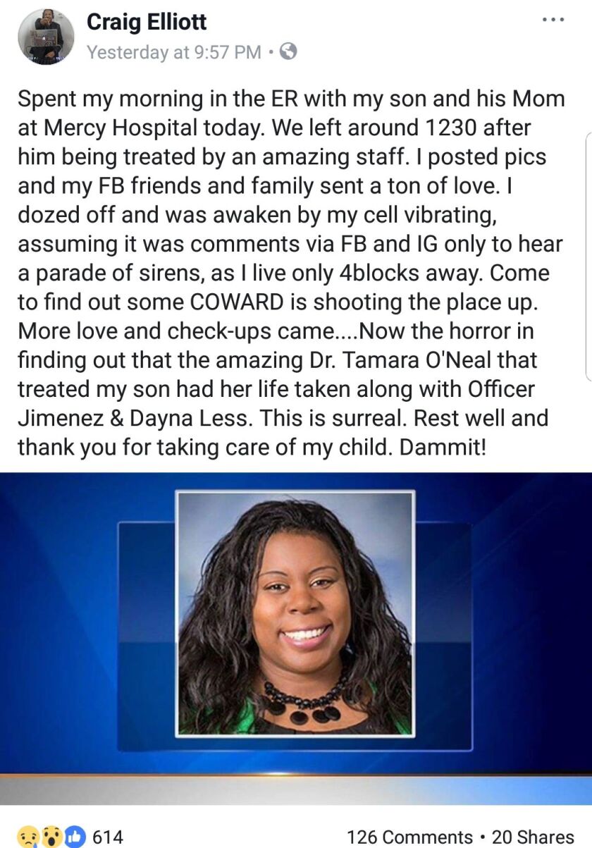 Craig Elliott posted a remembrance of Dr. Tamara O’Neal on Facebook.