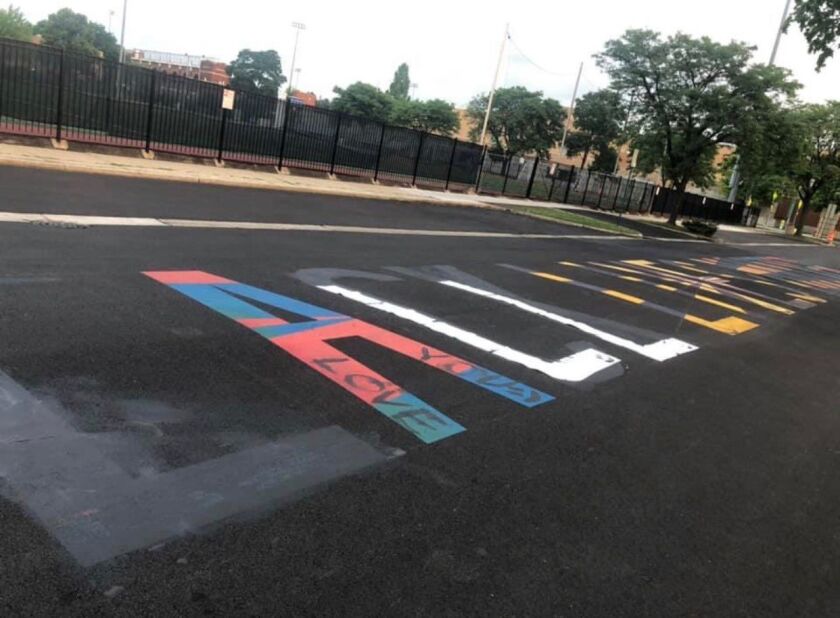 The “Black Lives Matter” mural in Oak Park was defaced to read “All Lives Matter.”