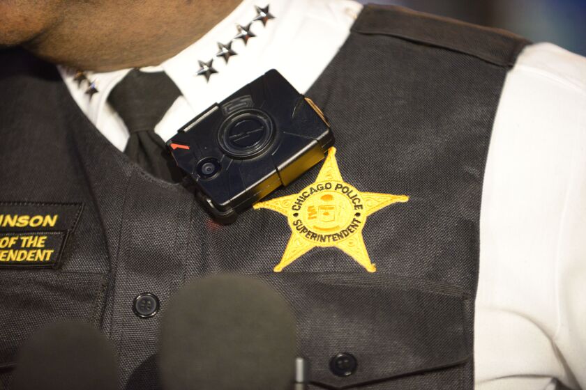 Chicago Police Supt. Eddie Johnson wearing a body camera before going out on patrol.