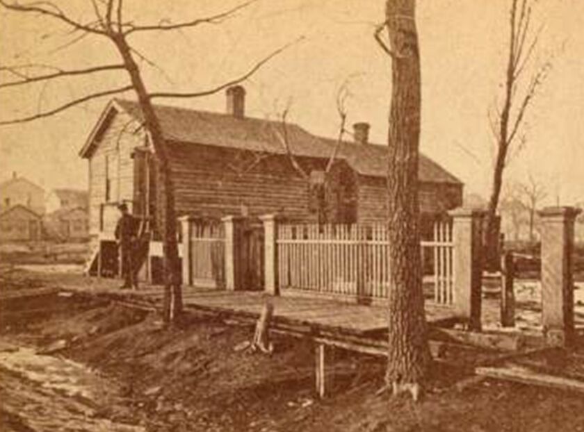 The cottage of the O’Leary family, at what was then 137 DeKoven Street. The Chicago Fire Department later built its training academy on the site.