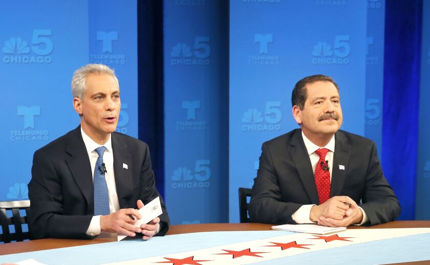 Chicago Mayor Rahm Emanuel (left) was forced into a runoff election in 2015 against Cook County Commissioner Jesus “Chuy” Garcia. | Associated Press