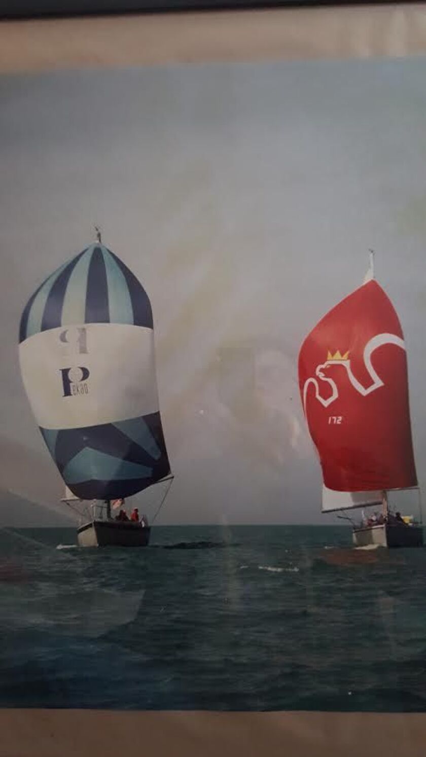 The “Free Poland” (with blue-and-white sail, at left) and the “Solidarity” in the 1991 World Polonia Sailing Jamboree. | Provided photo