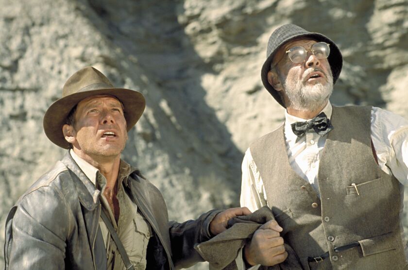 Indy (Harrison Ford) and his father, Professor Henry Jones Sr. (Sean Connery), to get help in their search for the Holy Grail in “Indiana Jones and the Last Crusade.”