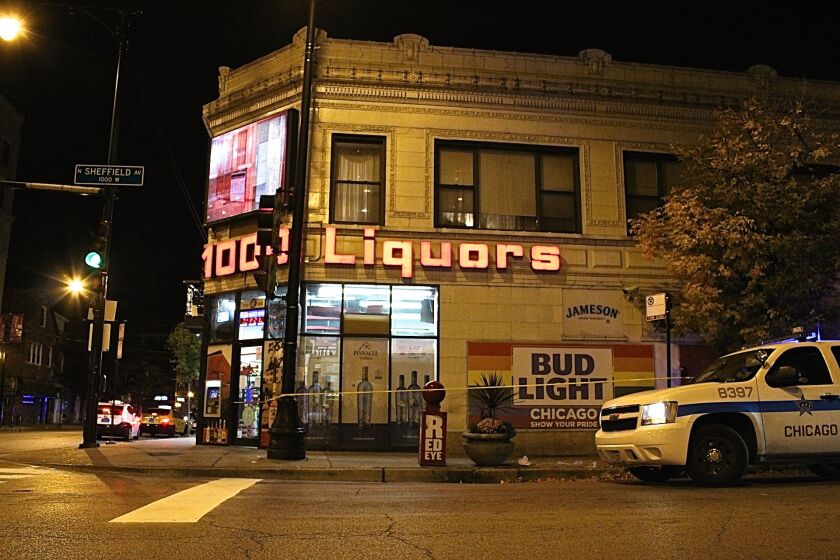 The corner of Belmont and Sheffield, where witnesses said one victim sat down on the curb after getting shot in the neck. | Daniel Brown/Sun-Times