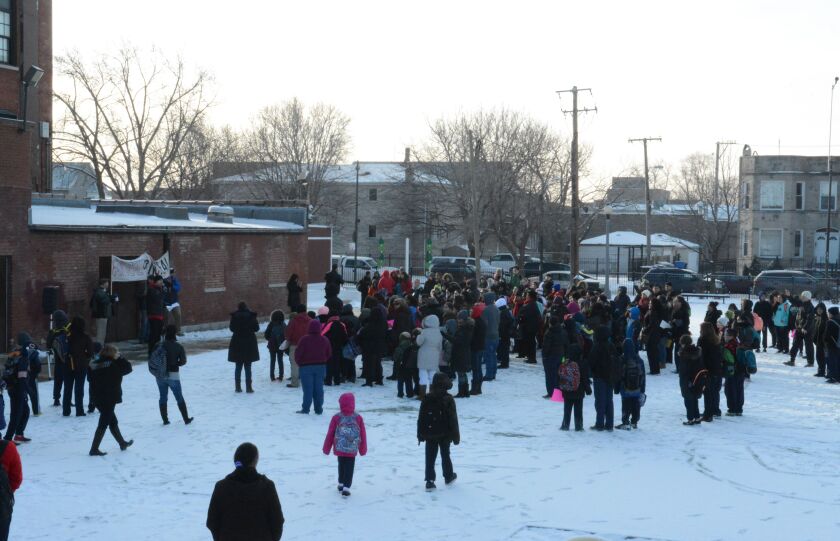 The event at Burroughs Elementary School, 3542 S. Washtenaw Ave., was one of many planned across the city on Wednesday. | Brian Jackson/For the Sun-Times