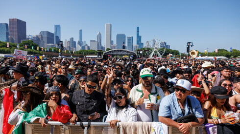 Fans cheer during as they prepare for Chino Pacas on day two of the Sueños music festival in Grant Park, Sunday, May 24, 2026.