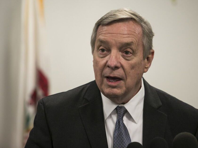 U.S. Sen. Dick Durbin holds a press conference in April. File Photo. | Ashlee Rezin/Sun-Times