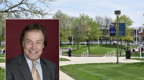 Mark Stephens, left, and the campus of Triton College in River Grove.
