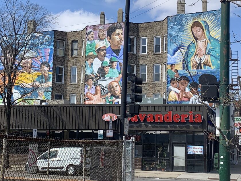 This mural of Our Lady of Guadalupe — done by Jeff Zimmermann — can be found near St. Pius V Catholic Church with two other panels representing the hard work and success of immigrants.
