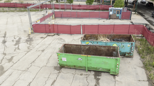 Dumpsters from D&P Construction Co., Inc., when they were at the River West construction site of Bally’s Chicago casino’s permanent gambling complex along the Chicago River.