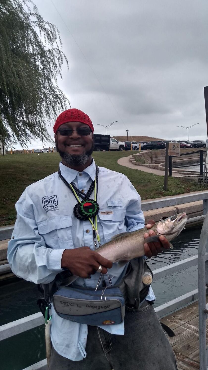 Eric Gholston with a salmon from Northerly Island. Provided photo