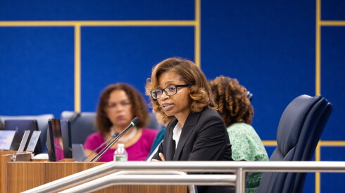 CPS Supt. Macquline King speaks to the school board about her proposed budget.