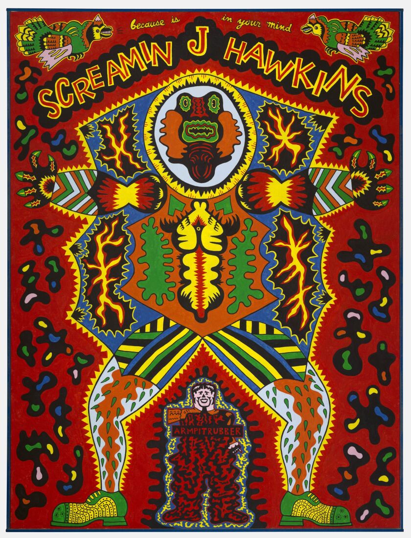 The museum is using Karl Wirsum’s “Screamin’ Jay Hawkins (1968) as something of a calling card for “Hairy Who?” | The Art Institute of Chicago, Mr. and Mrs. Frank G. Logan Purchase Prize Fund. © Karl Wirsum.