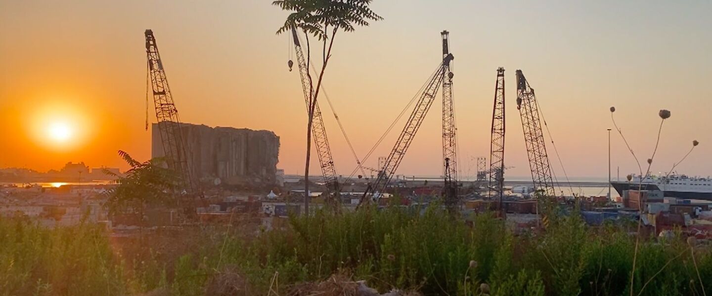Work is ongoing at the seaport in Beirut a year after the deadly explosion.