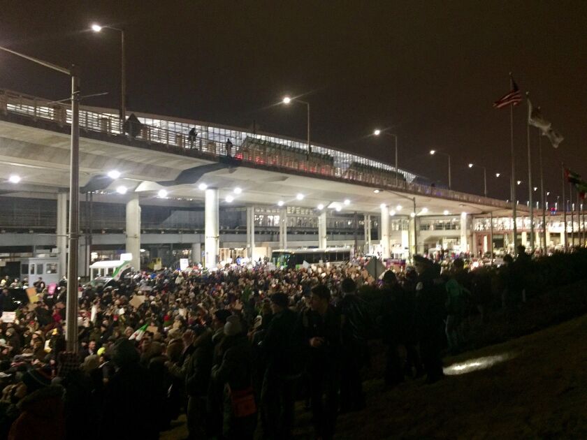 Protesters swarmed O’Hare Airport’s international terminal on the first Saturday President Trump’s original travel ban was in effect. Activists do not expect quite the same response this time. | Matthew Hendrickson/Sun-Times