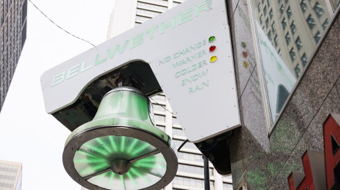 The newly restored and renamed Bellwether sign at 79 W. Monroe St.